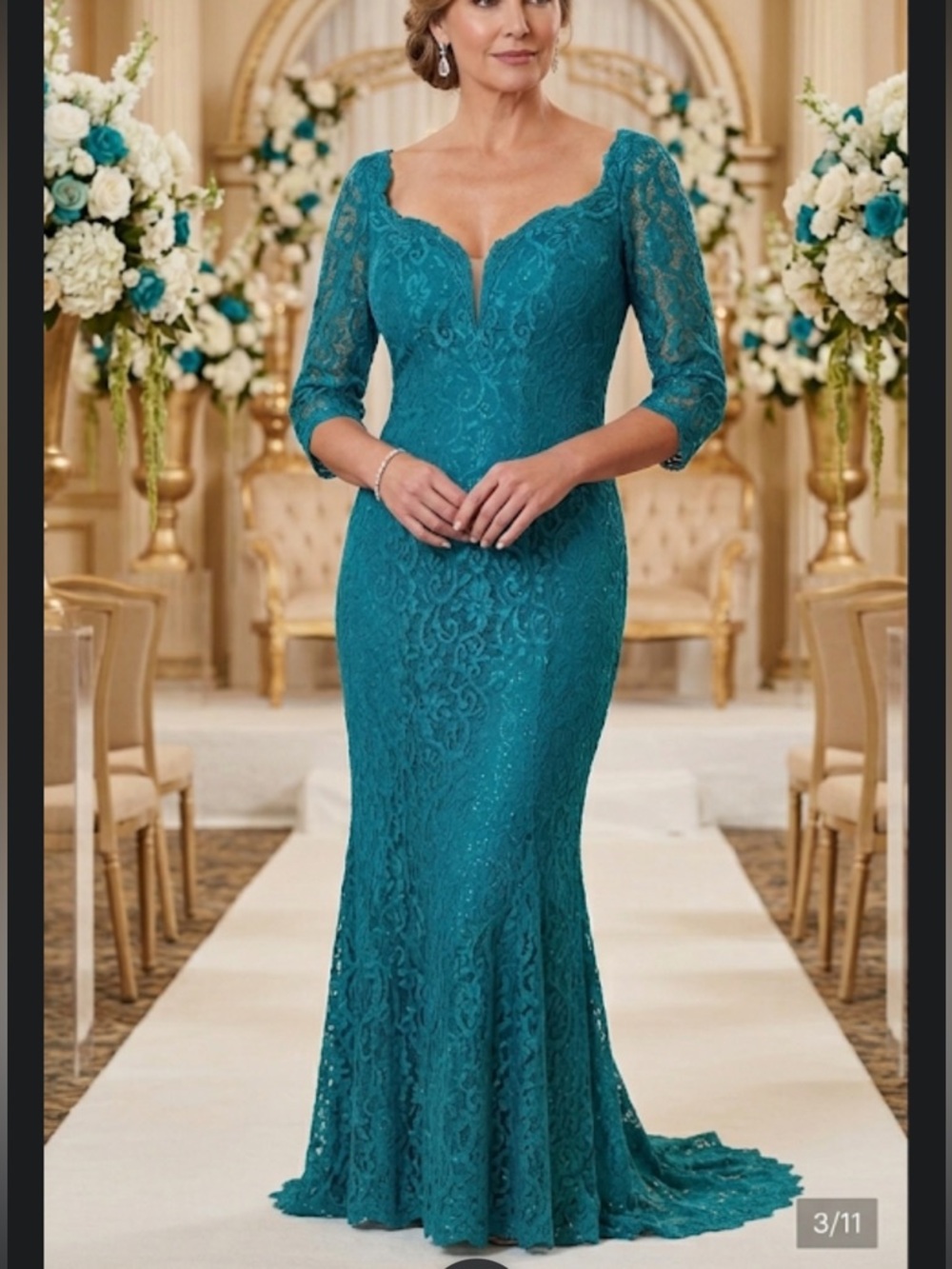 NWT Cameron Blake by Mon Cheri Teal Lace Mermaid Gown 118677 Size 16W